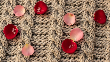 Rose Petals on Knitted Fabric Texture.