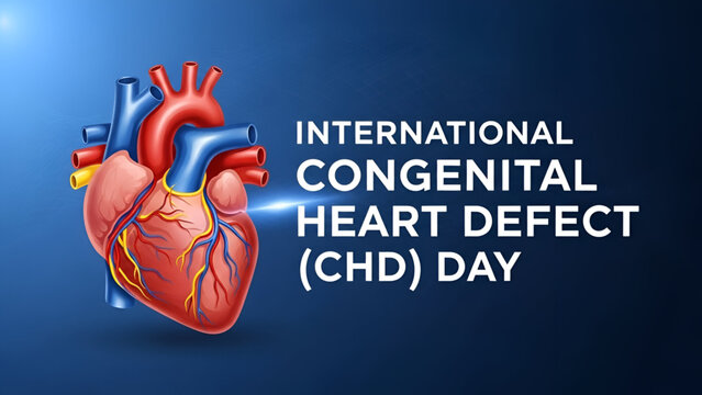 Congenital heart defect medical illustration for global health awareness showing human heart anatomy cardiology concept education prevention care