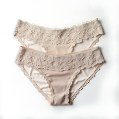 Lace Trimmed Light Pink Panties Set on White Background