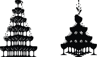 illustration of champagne glass pyramid in silhouette, for celebration or wedding designs
