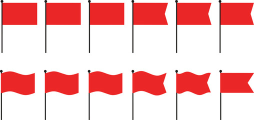 Red flag icon set with flat and waving designs for warnings, alerts, notifications, symbols, and digital graphics © MstMukta
