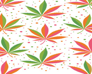 Seamless colorful cannabis leaf pattern vector with stylized marijuana foliage in modern decorative flat illustration style