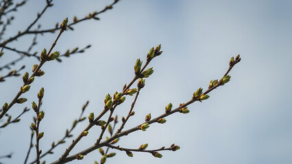 Tree Branches with Buds against Sky.