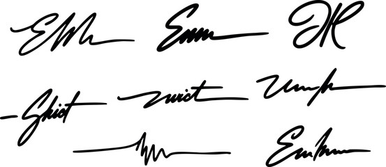 Abstract hand-drawn signature line art set with elegant cursive strokes and minimalistic design vector collection