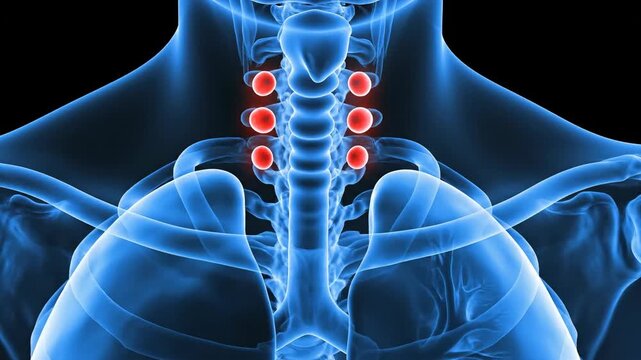 Medical illustration of human anatomy depicting the throat and chest region