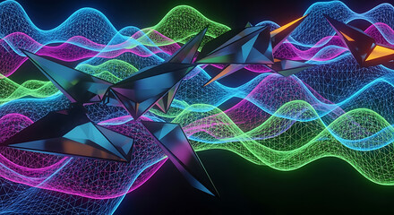 Vibrant Neon Waves and Mesh Patterns.