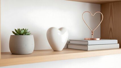 White Heart Shaped Vase on Shelf.