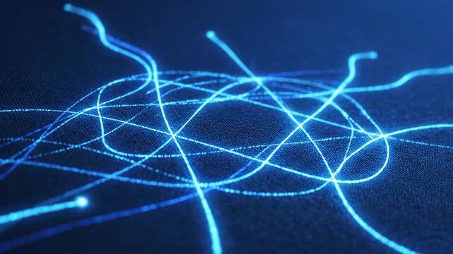 Blue Neon Light Trails Moving Fast.