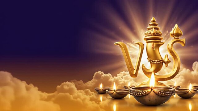 Jaya Ekadashi Devotional Banner with Glowing Vishnu Symbol Emerging from Clouds Background