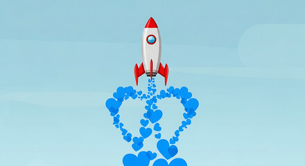 White Rocket Ship Launching into Space.