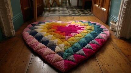 valentine day in patchwork style concept. Heart-shaped rug in a cozy interior setting.