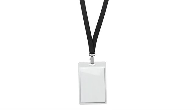 Blank ID Card Holder with Black Lanyard on White Background.