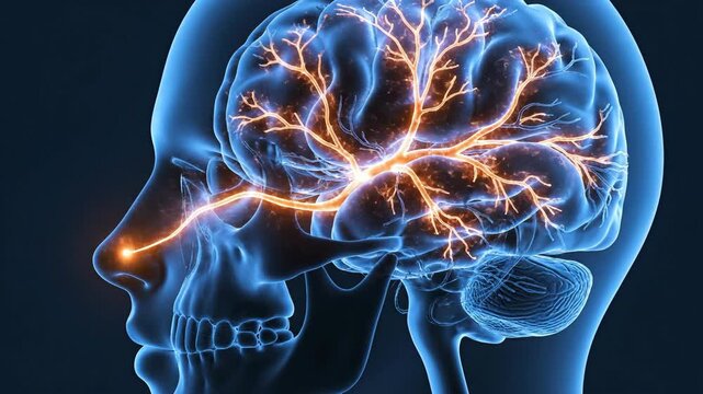 Medical illustration of human brain and neural pathway