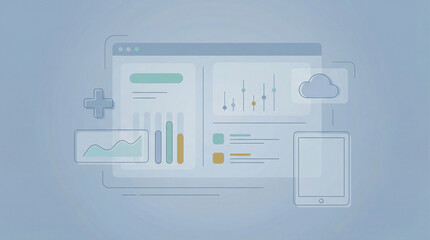 HEALTHCARE WELLNESS CALM background visualization of data and digital interfaces, representing a serene and organized approach to health management and information