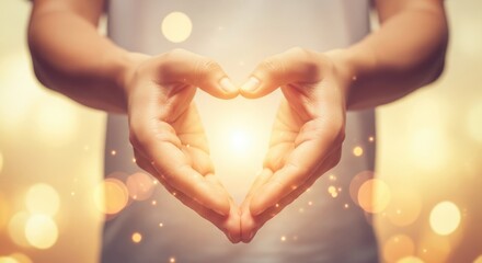 A person's hands forming a heart shape with a glowing light in the center.