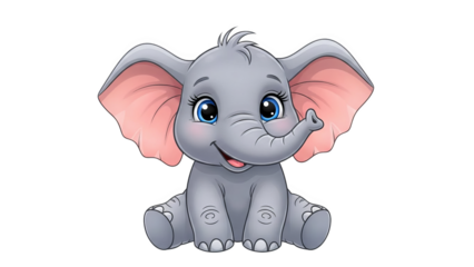Cute Cartoon Baby Elephant Sitting Illustration