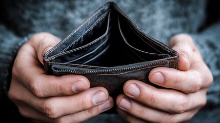 Hands Holding an Open Empty Wallet Symbolizing Financial Struggles and Economic Hardship