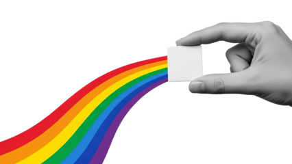 Grayscale Hand Holding White Block Emitting Rainbow Colors