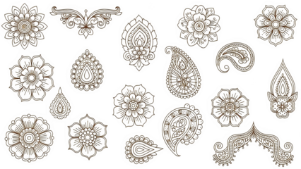 Intricate Indian Paisley Floral Henna Designs Collection