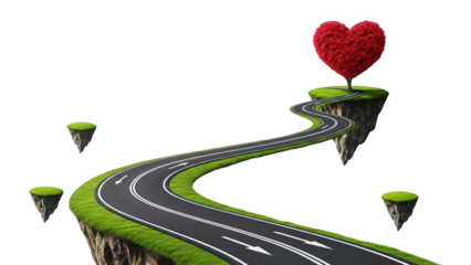 Winding Road To Heart Tree On Floating Island Path To Love