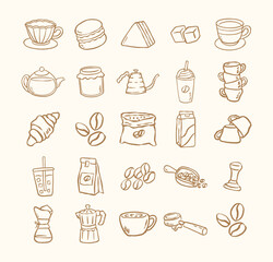Coffee and pastry hand drawn illustration