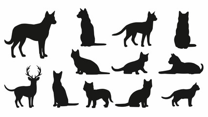 Collection of Animal Silhouettes Including Cats and Deer.