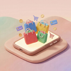 3D isometric smartphone online shopping concept