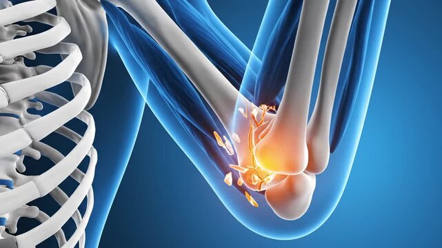 Medical illustration of human elbow joint and bone structure