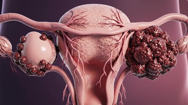 Medical illustration of human female reproductive system anatomy