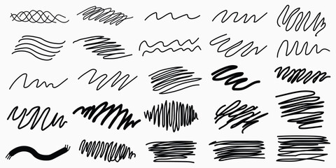 Collection of various hand drawn scribbles and lines