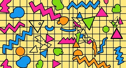 Colorful memphis geometric shapes pattern.