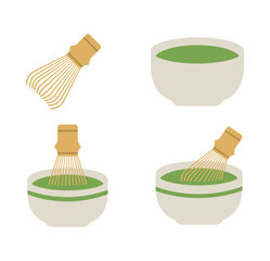set of matcha green tea illustration