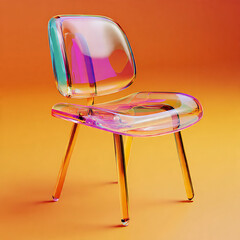 Modern transparent chair 3d rendering with vibrant colors and minimalist design for digital art