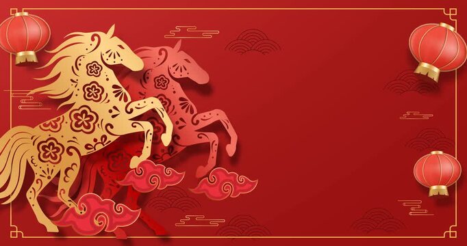 Chinese New Year 2026 Horse Background Animation with Empty Space. Lunar New Year Motion Graphic Loop