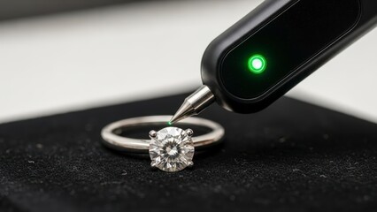 Diamond Tester Verifying Authenticity of a Solitaire Engagement Ring.