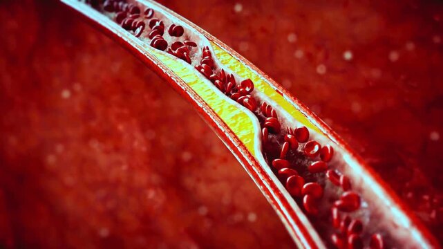 Cross-section of artery with blood flow and plaque buildup