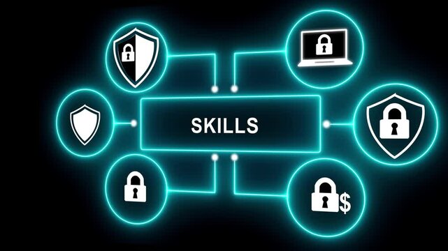 Neon blue flowchart diagram with glowing lines on dark background, business process concept