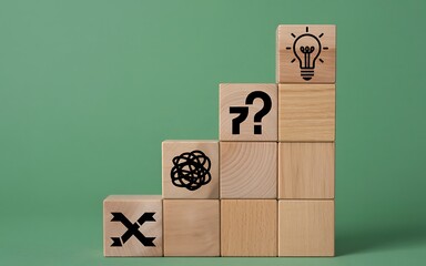 Wooden blocks with symbols on green background