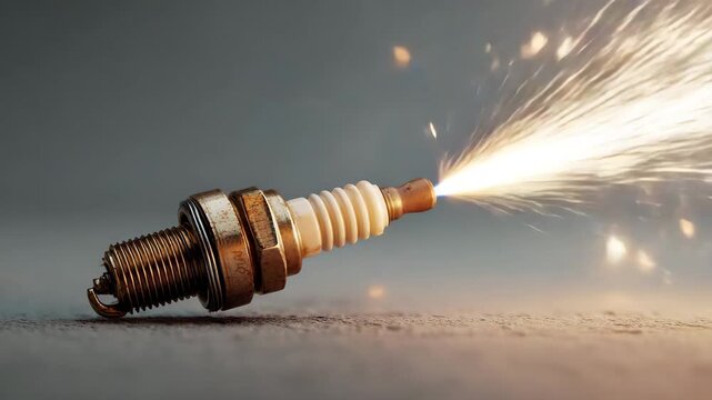 Close up shot of a spark plug firing, with sparks shooting out, highlighting the functionality of the device