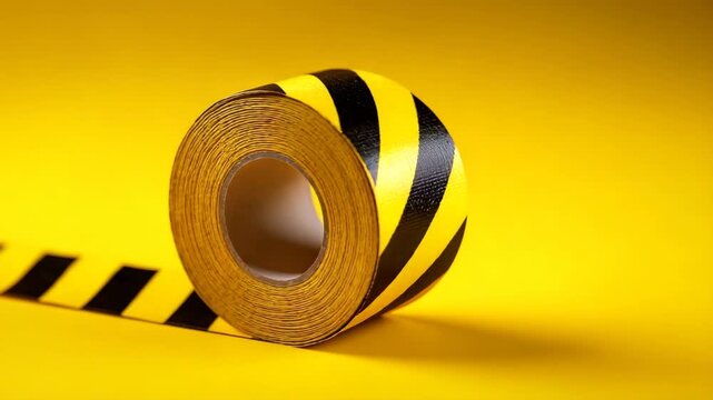 Caution tape roll against yellow background