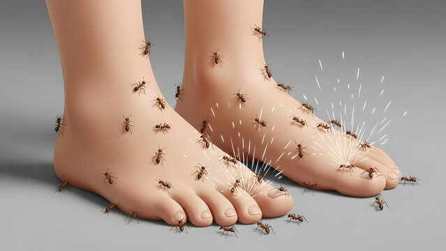 Ants Crawling Biting Bare Human Feet Infestation Pain Concept
