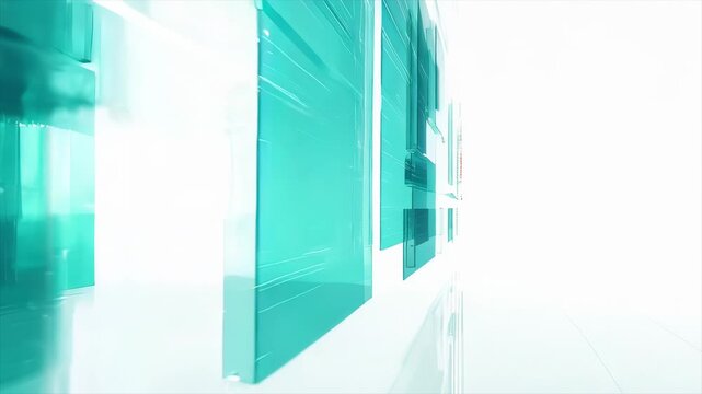 透明なデジタルパネルが浮かぶ近未来空間 - 光の流動