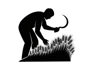 Fototapeta premium Man harvesting wheat with sickle in field