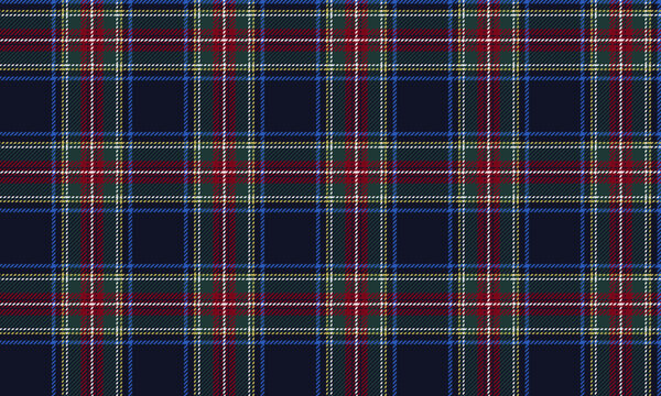 Seamless plaid fabric in navy, green, red, and white is perfect for fashion projects, skirts, trousers, and clothing, creating a classic yet modern look and offering versatile uses.