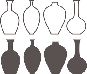 Ceramic Pottery Vase Silhouettes And Outlines Vector Set