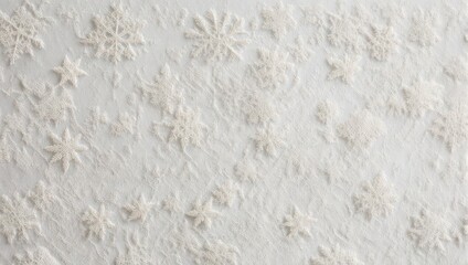 Abstract background with delicate pastel colored snowflake and flower patterns on a textured white surface.
