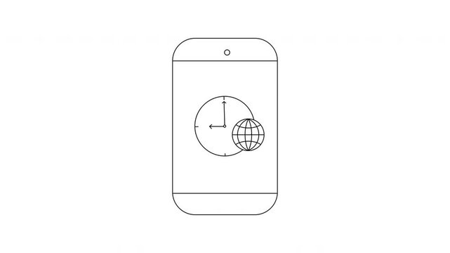Global Time on Smartphone - A Simple Line Art Illustration.