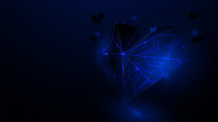 A blue heart with a diamond shape and a black background