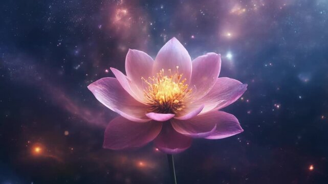 神秘的な空間で一輪の花が開く動画