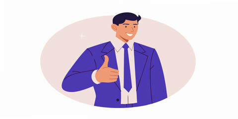 A smiling businessman giving a thumbs up gesture digitally illustrated portrait